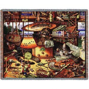 New Throw Blanket Charles Wysocki Max in the Adirondacks Cat Lover Heavy Woven